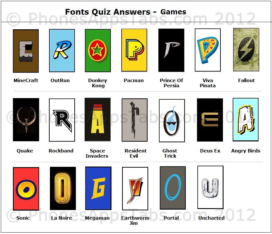 gå i stå Dyster håndtag Tap on Font and Guess the Name of Games - Font Quiz